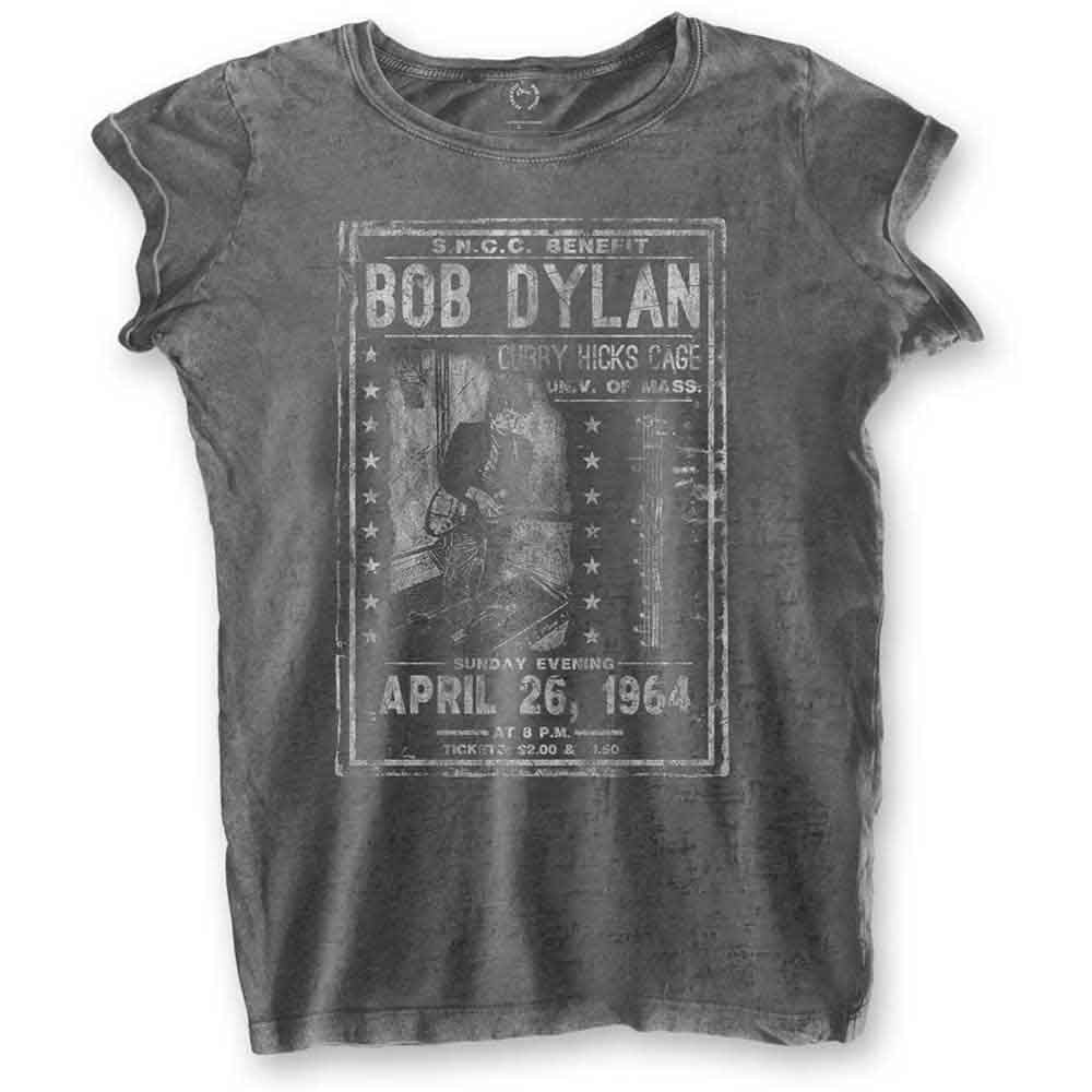 Bob Dylan Ladies Fashion T-Shirt Curry Hicks Cage (Burn Out) Charcoal Grey (XL)