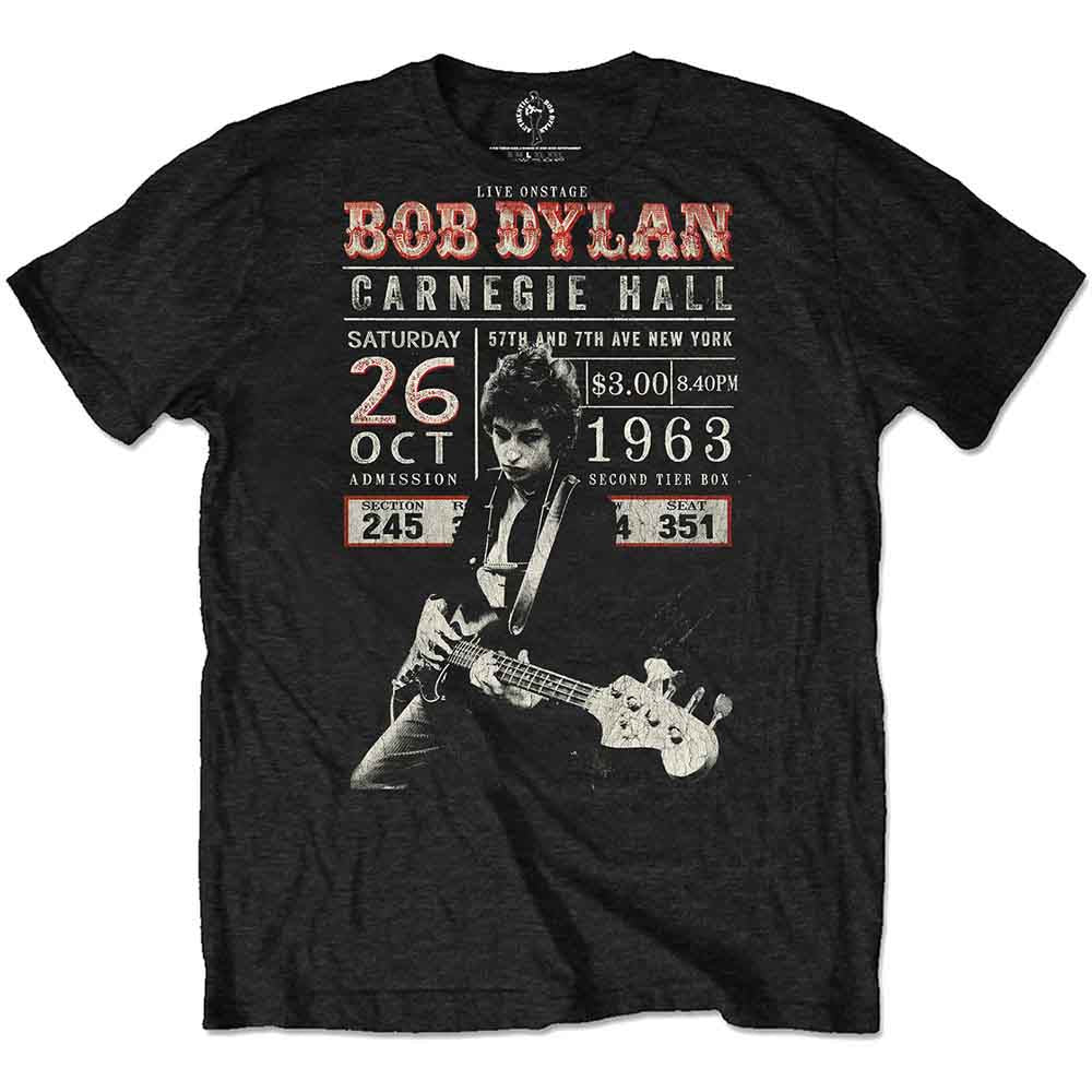 Bob Dylan Unisex Eco T-Shirt Carnegie Hall '63 Black (XL)