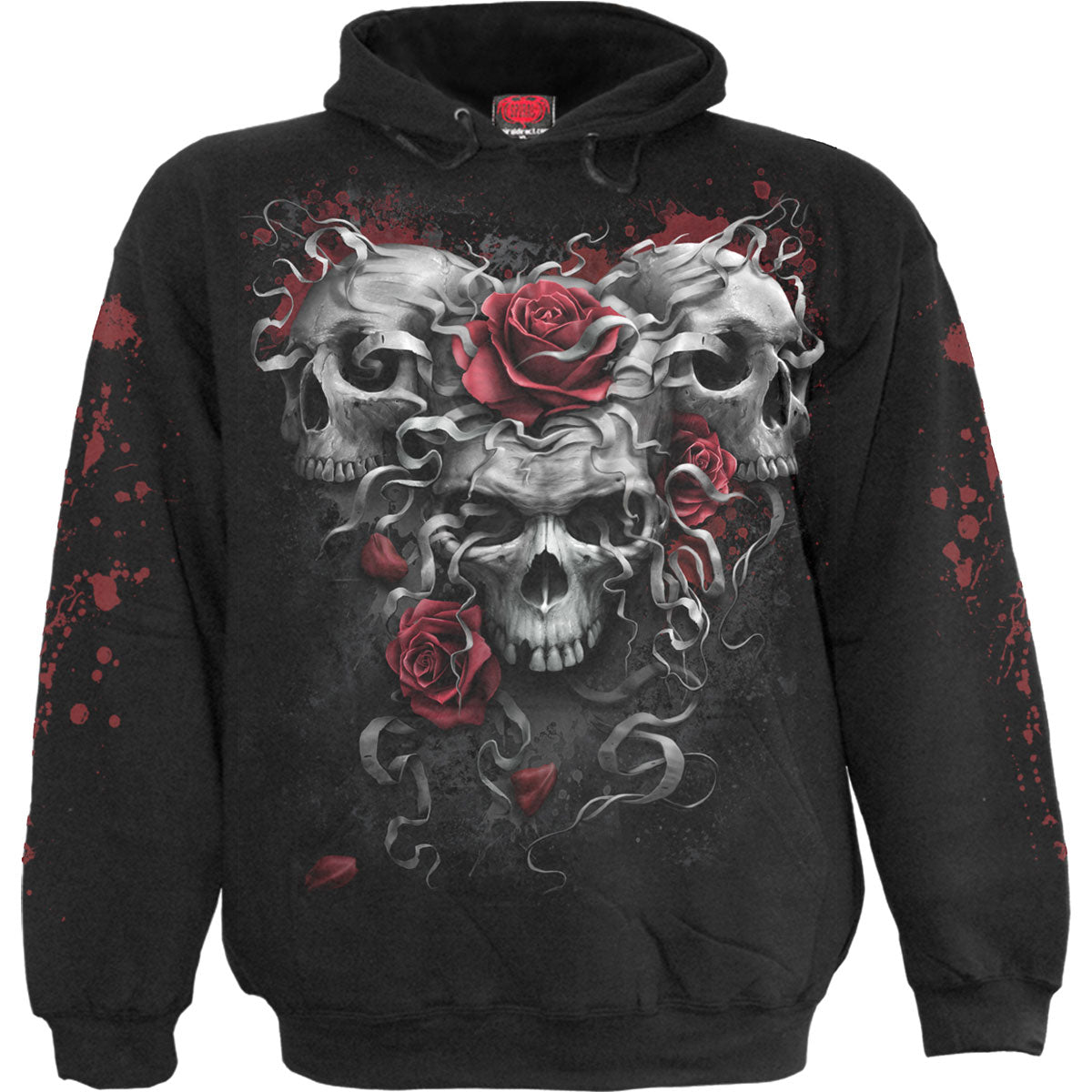 Spiral Kids Pullover Hoodie Skulls N' Roses (Back & Sleeve Print) Black (XL)