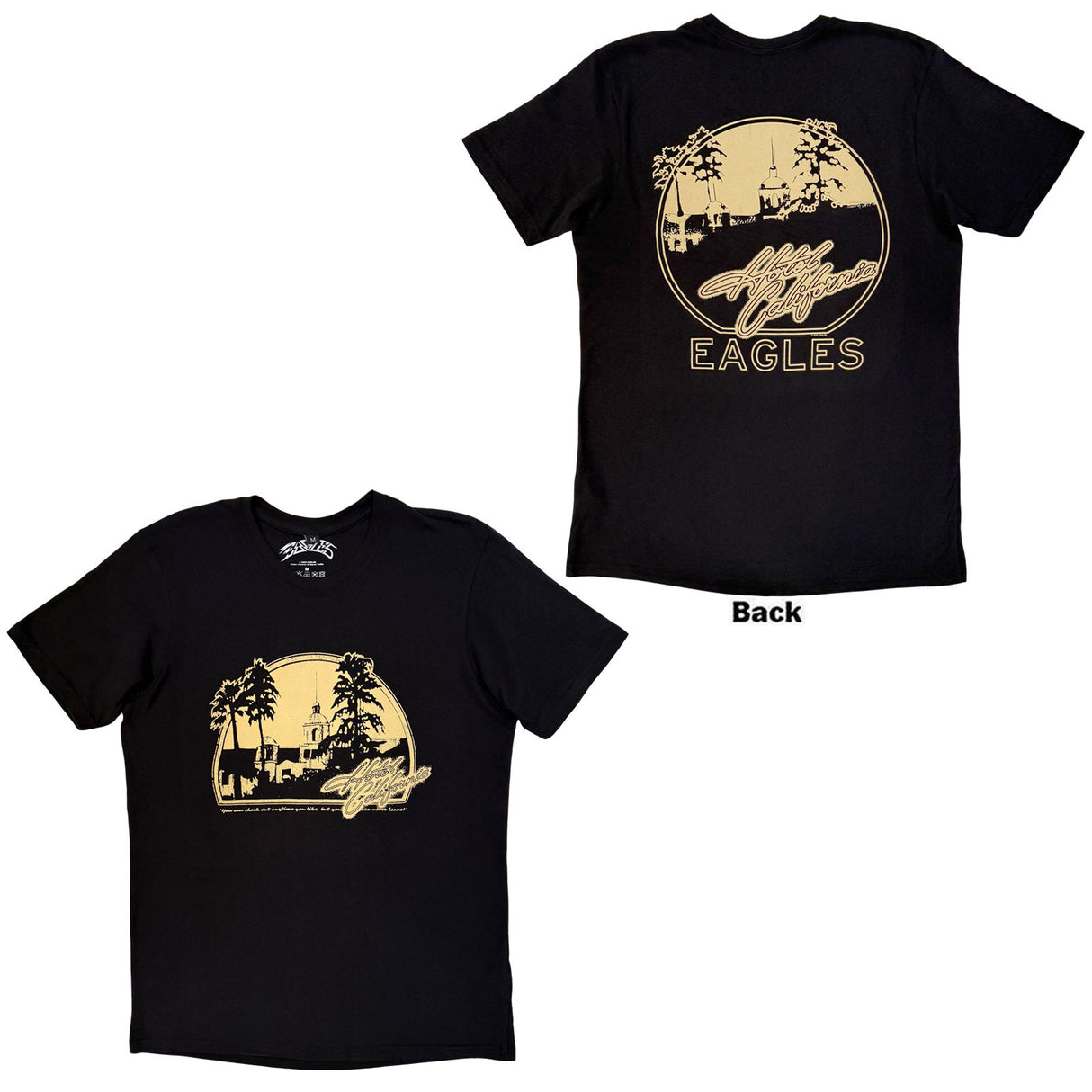 Eagles Unisex Carbon T-Shirt Hotel California (Back Print) Black (M)