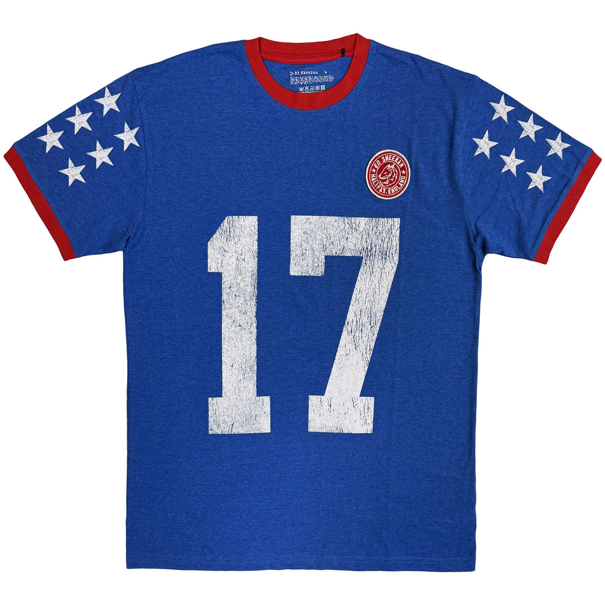 Ed Sheeran Unisex Ringer T-Shirt Play 17 (Sleeve Print) Blue (M)