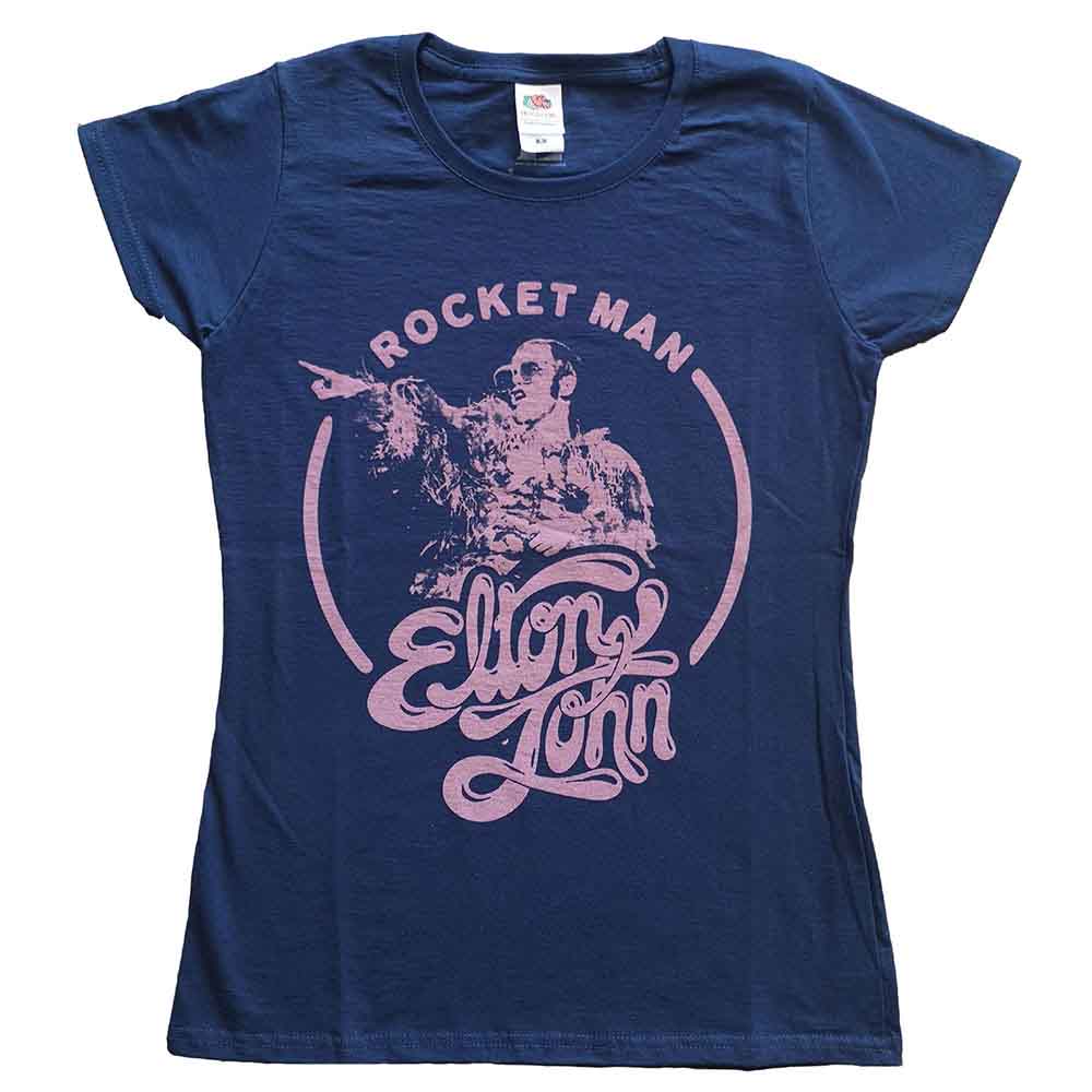 Elton John Ladies T-Shirt Rocketman Circle Point Blue (S)