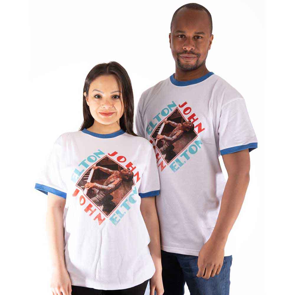 Elton John Unisex Ringer T-Shirt Piano Diamond White (S)
