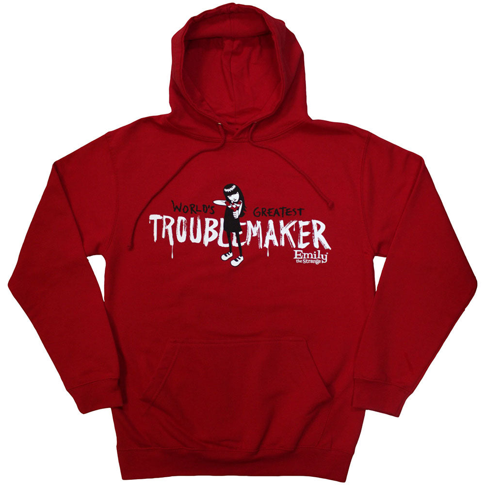Emily The Strange Unisex Pullover Hoodie Troublemaker Red (S)