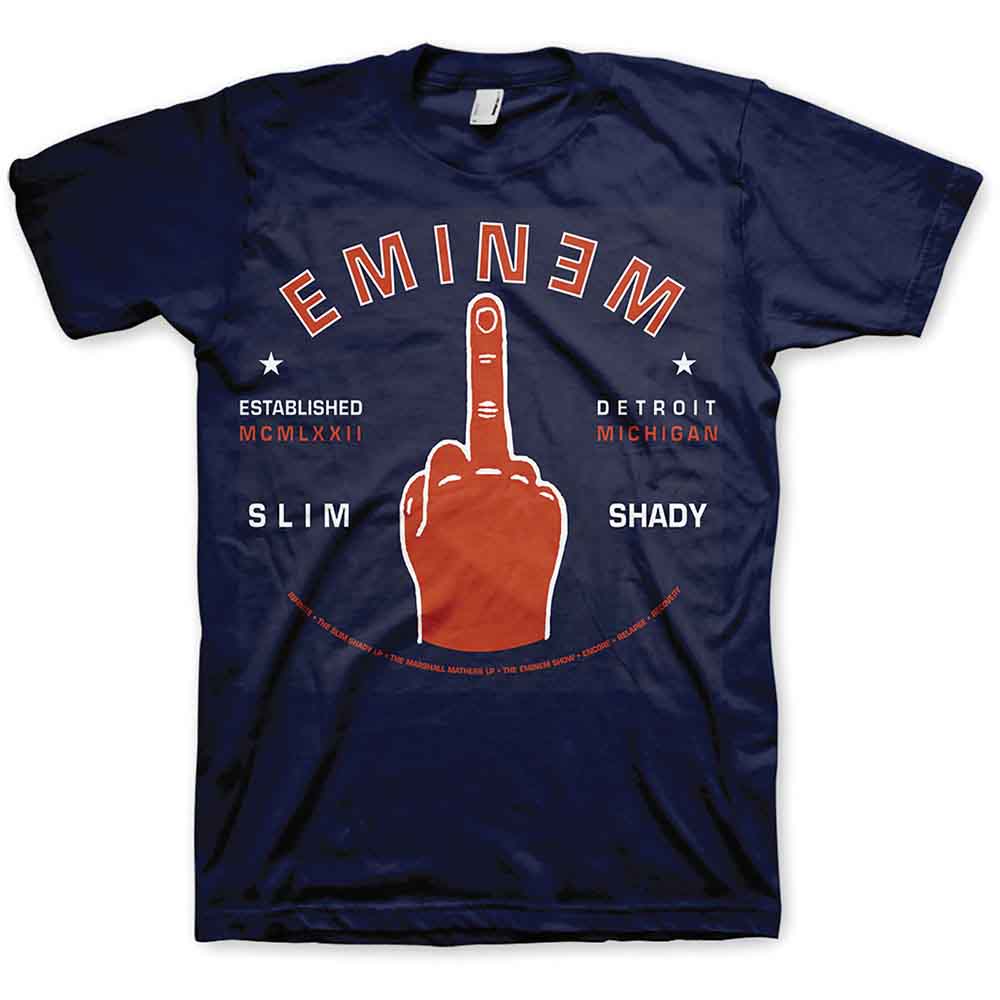 Eminem Men's T-Shirt Detroit Finger Navy Blue (S)
