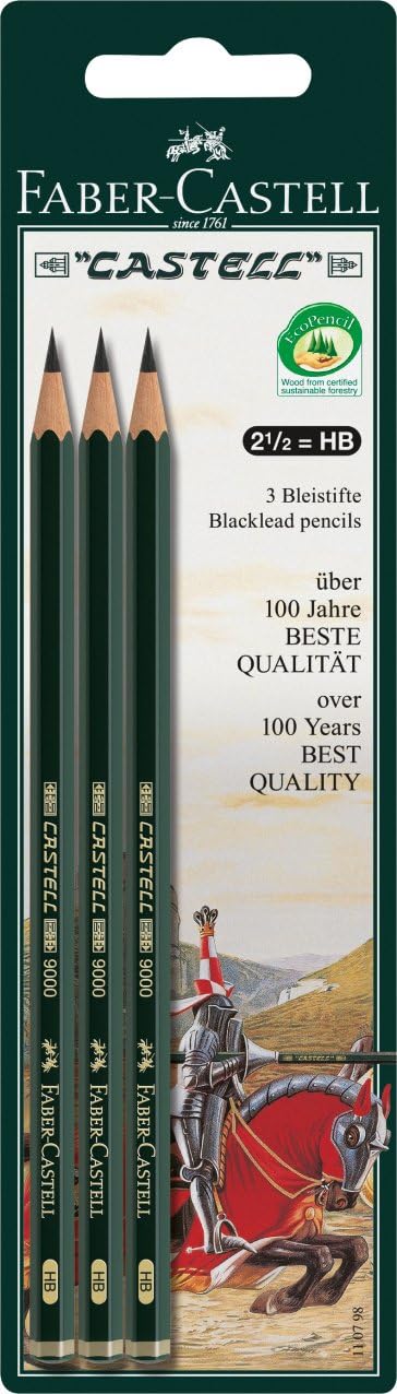 Faber-Castell Art & Graphic 9000 Graphite Pencil HB (3pk) Blistercard