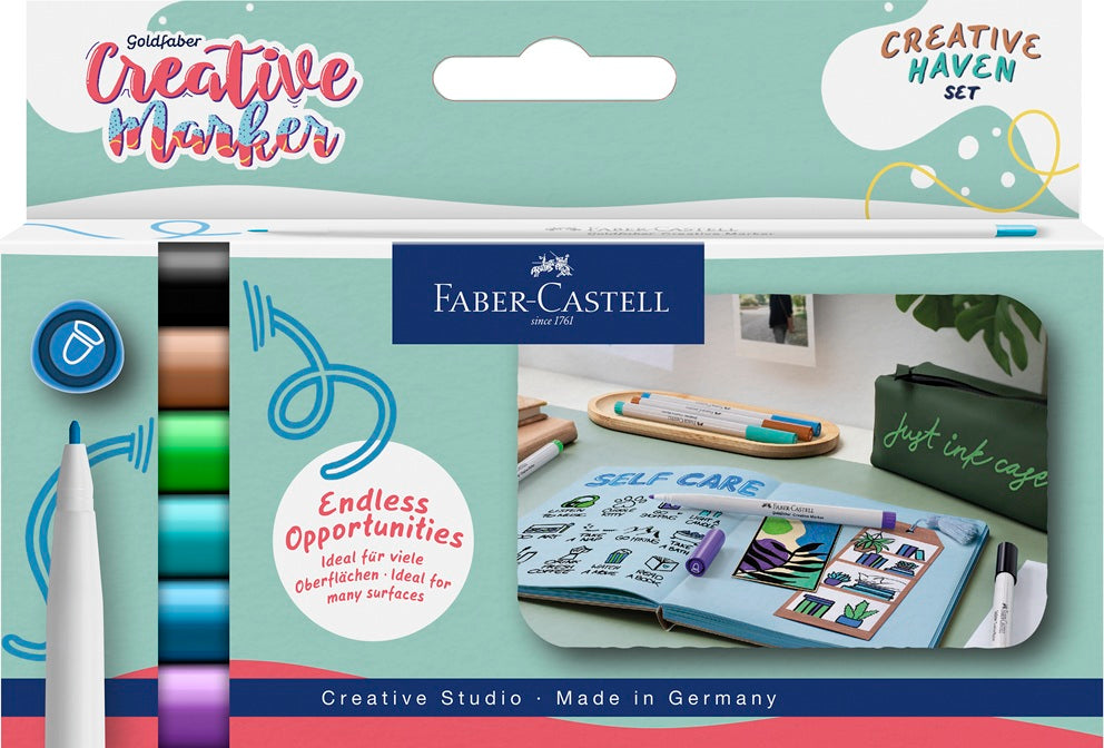 Faber-Castell Creative Marker 1.5mm Bullet Tip Pen Set Creative Haven (6pc)