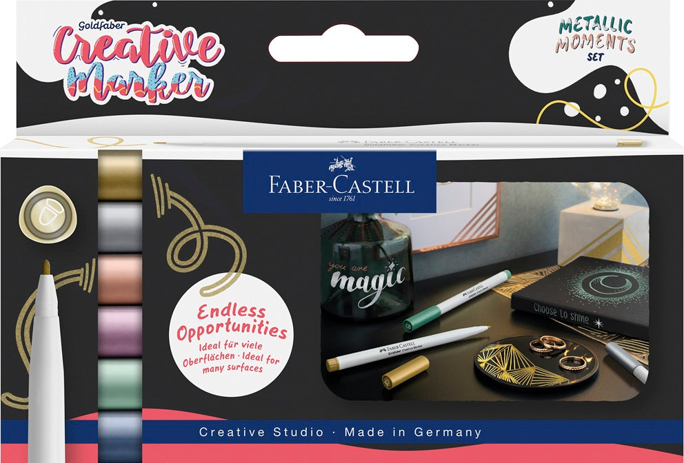 Faber-Castell Creative Marker 1.5mm Bullet Tip Pen Set Metallic Moments (6pc)