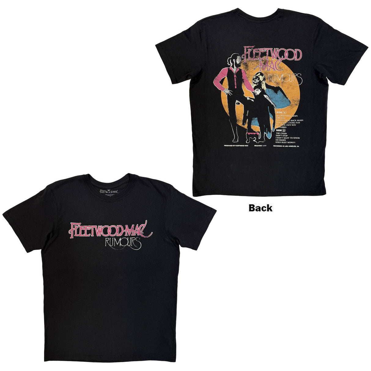 Fleetwood Mac Unisex Carbon T-Shirt Rumours (Back Print) Black (XXL)