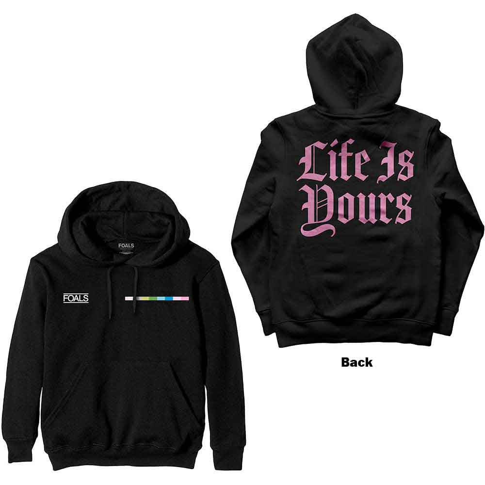 Foals Unisex Pullover Hoodie Life Is Yours Text (Back Print) Black (XXL)