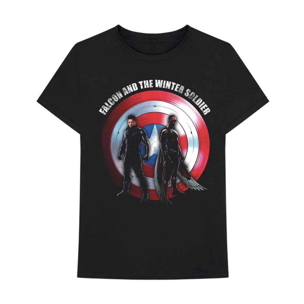 Marvel Comics Unisex T-Shirt Falcon & Winter Soldier Shield Logo Black (M)