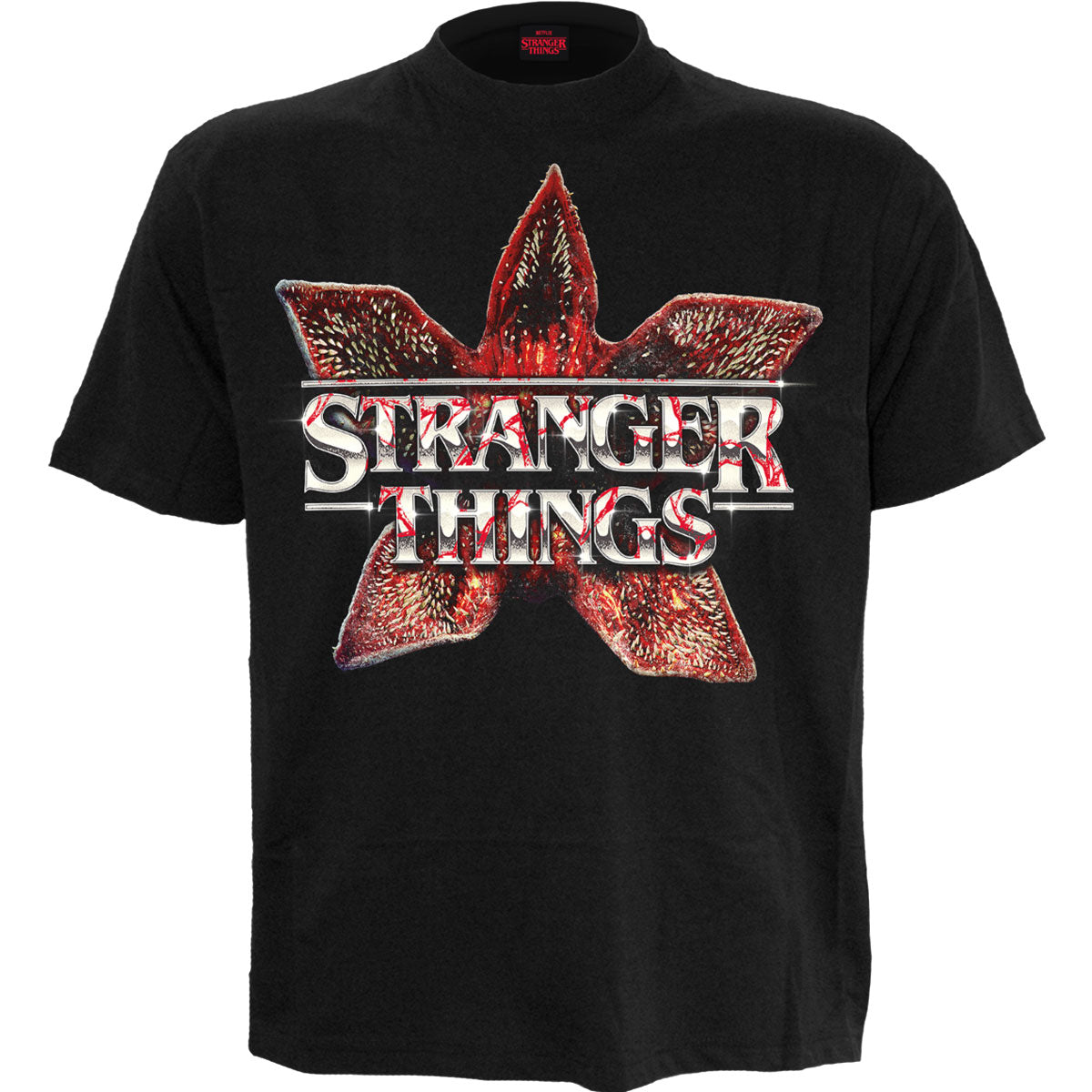 Netflix Stranger Things Unisex T-Shirt Demogorgan Logo Black (XXL)