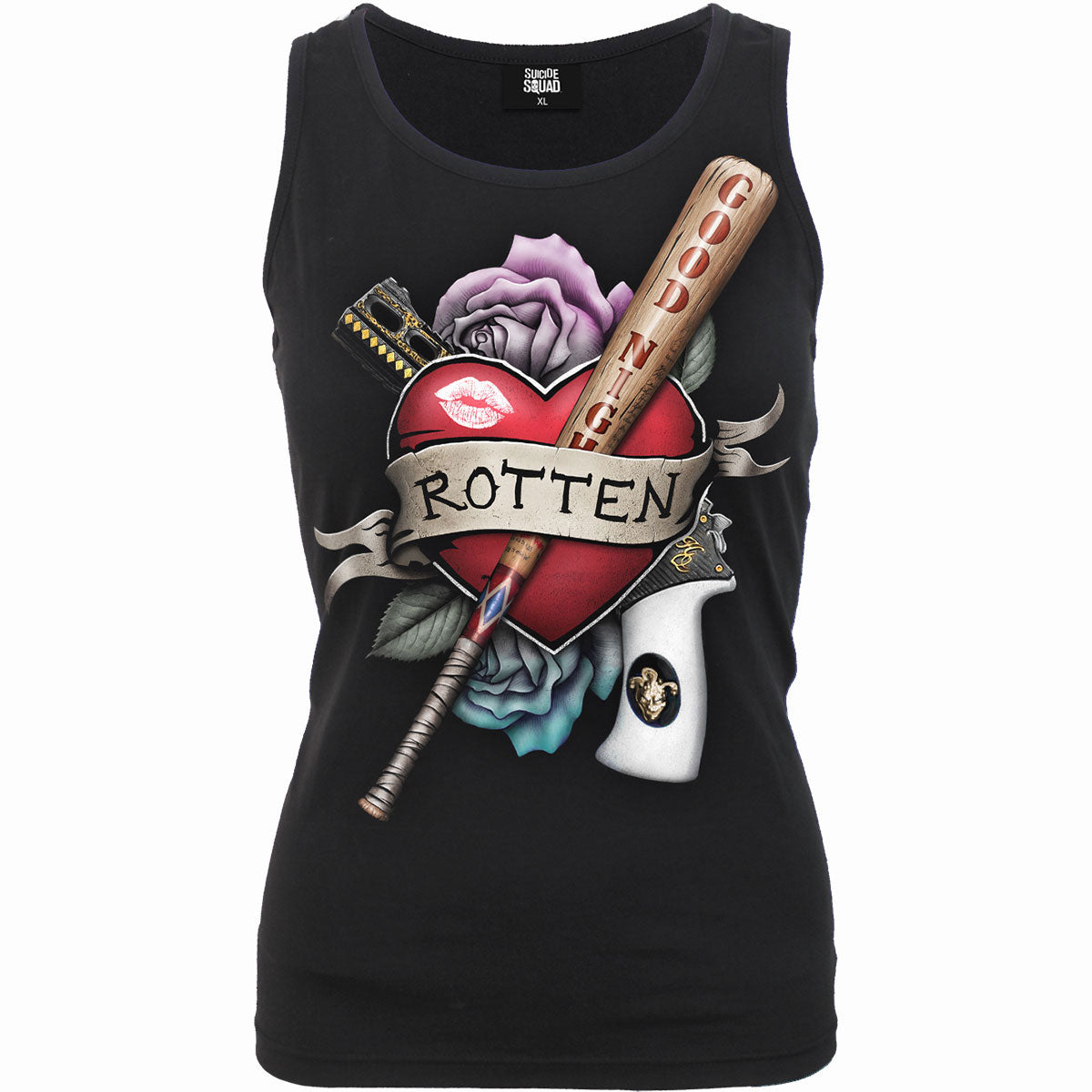 DC Comics Ladies Razor Back Vest T-Shirt Suicide Squad Harley Quinn Rotten Black (XXL)