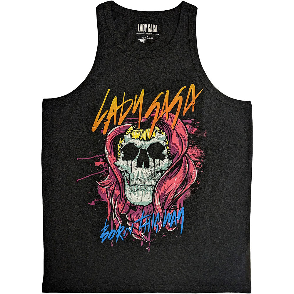 Lady Gaga Unisex Tank T-Shirt Skull Charcoal Grey (XL)