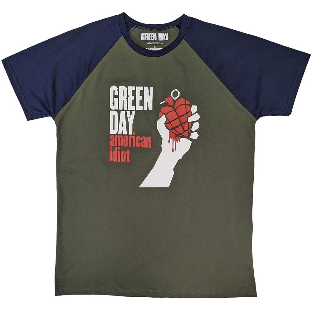 Green Day Unisex Raglan T-Shirt American Idiot Green/Blue (M)