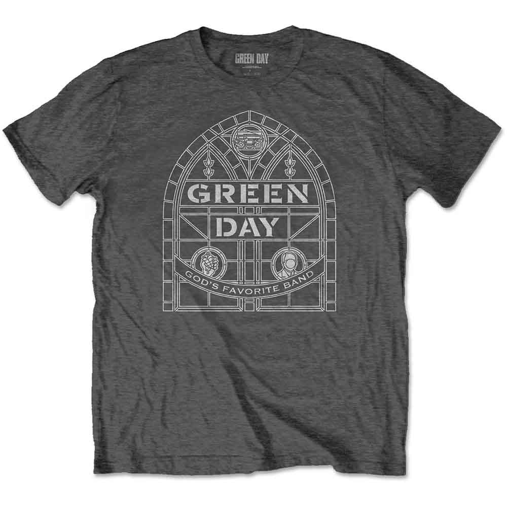 Green Day Unisex T-Shirt Stained Glass Arch Grey (XL)