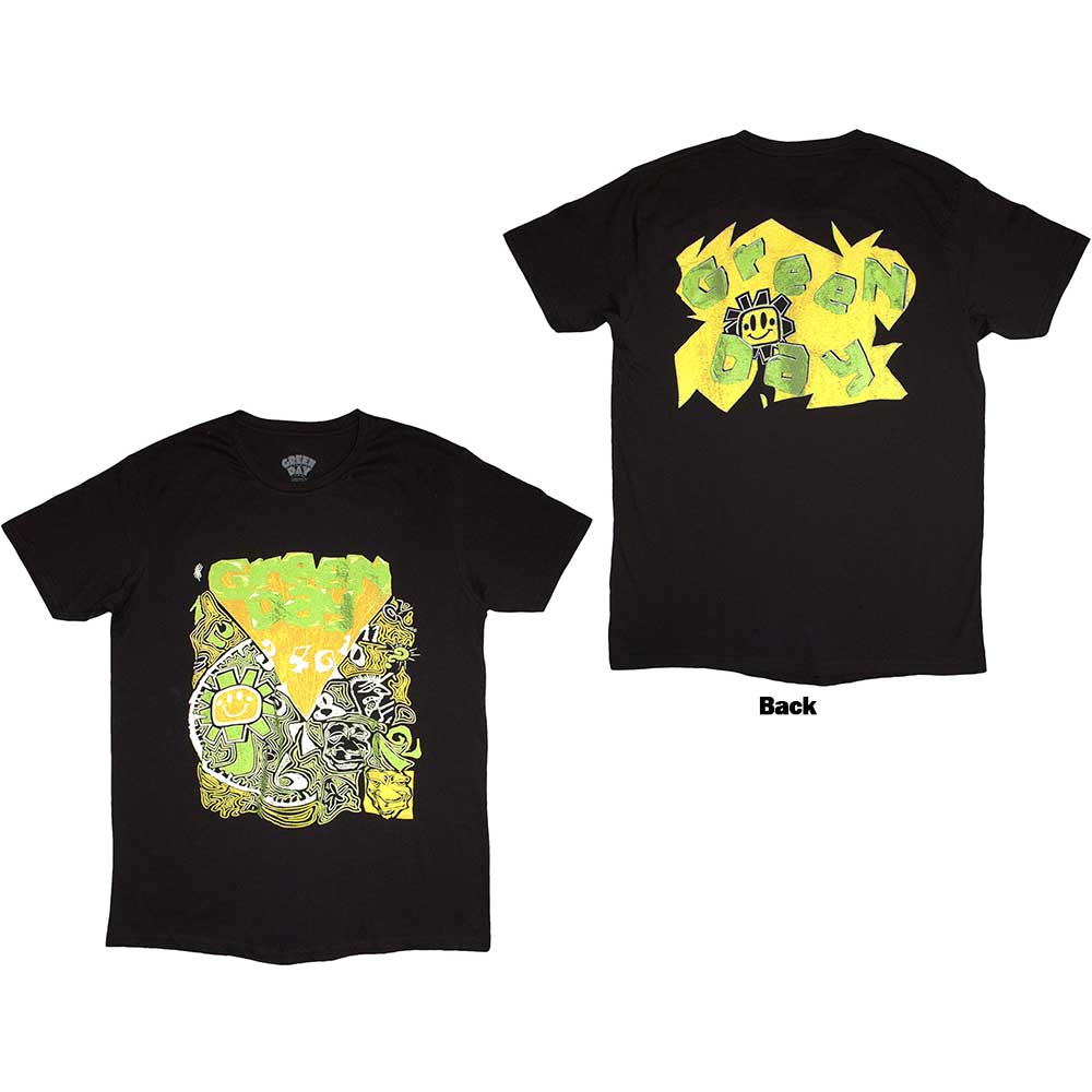 Green Day Unisex T-Shirt Psychedelic Kerplunk (Back Print) Black (M)
