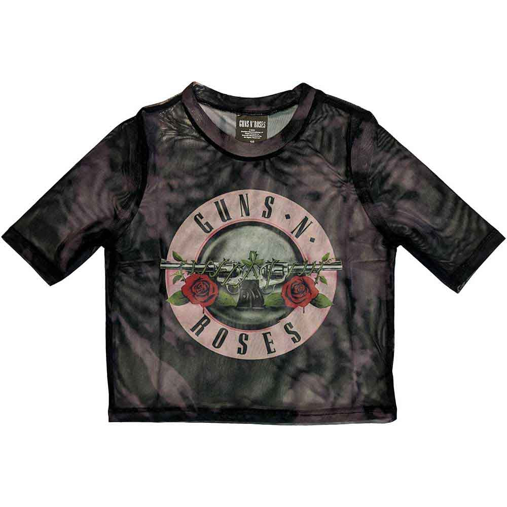 Guns N' Roses Ladies Crop Top Pink Tint Bullet Logo (Mesh) Black (XXL)