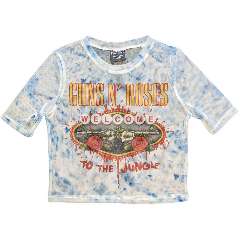 Guns N' Roses Ladies Crop Top Welcome To The Jungle LV (Mesh) White (XXS)