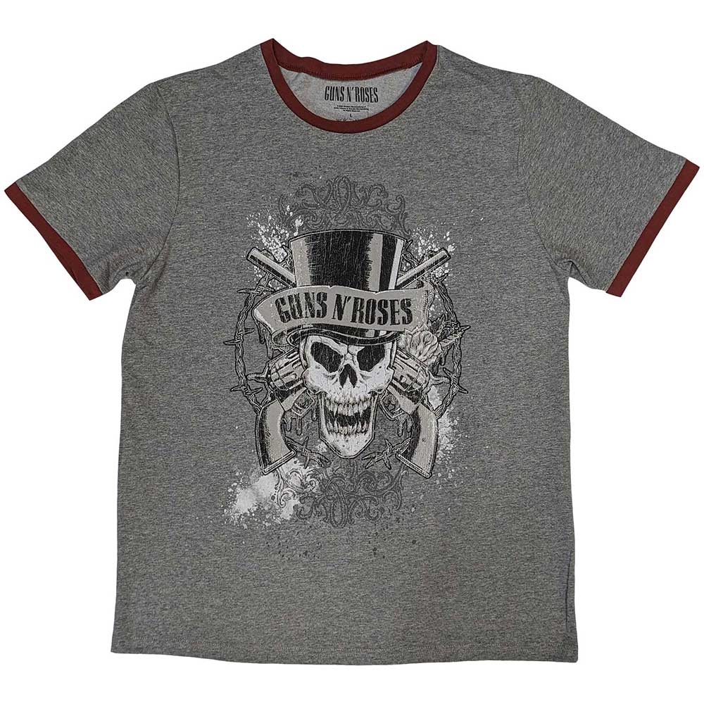 Guns N' Roses Unisex Ringer T-Shirt Faded Skull Grey (L)