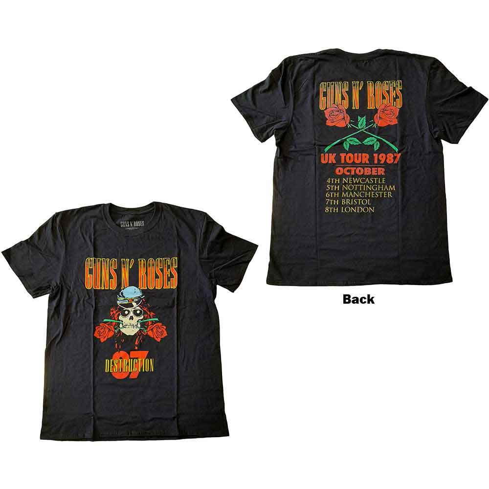 Guns N' Roses Unisex T-Shirt UK Tour '87 (Back Print) Black (XL)