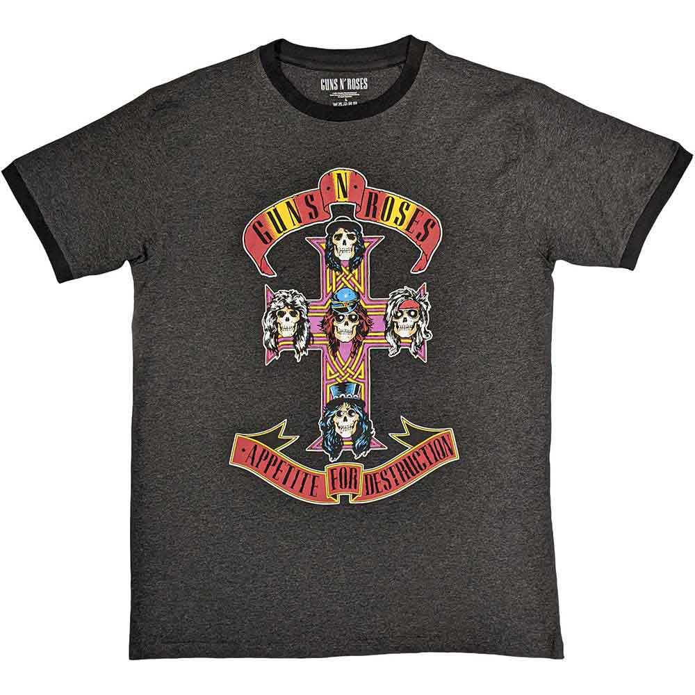 Guns N' Roses Unisex Ringer T-Shirt Appetite for Destruction Grey (S)