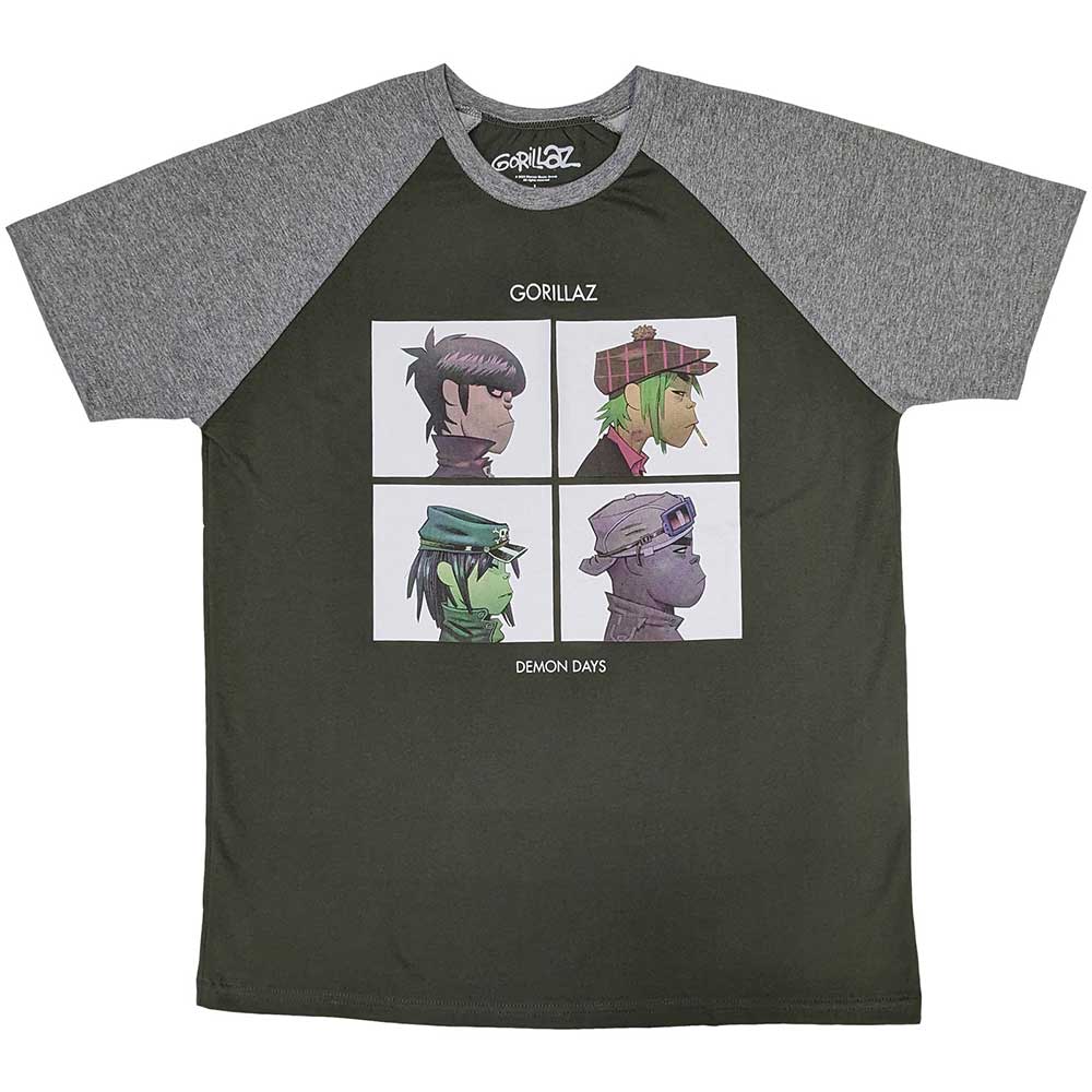 Gorillaz Unisex Raglan T-Shirt Demon Days Green/Grey (XL)