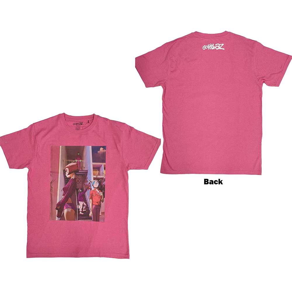 Gorillaz Unisex T-Shirt The Static Channel (Back Print) Pink (L)