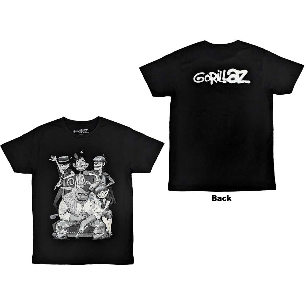 Gorillaz Unisex T-Shirt George Spray (Back Print) Black (L)