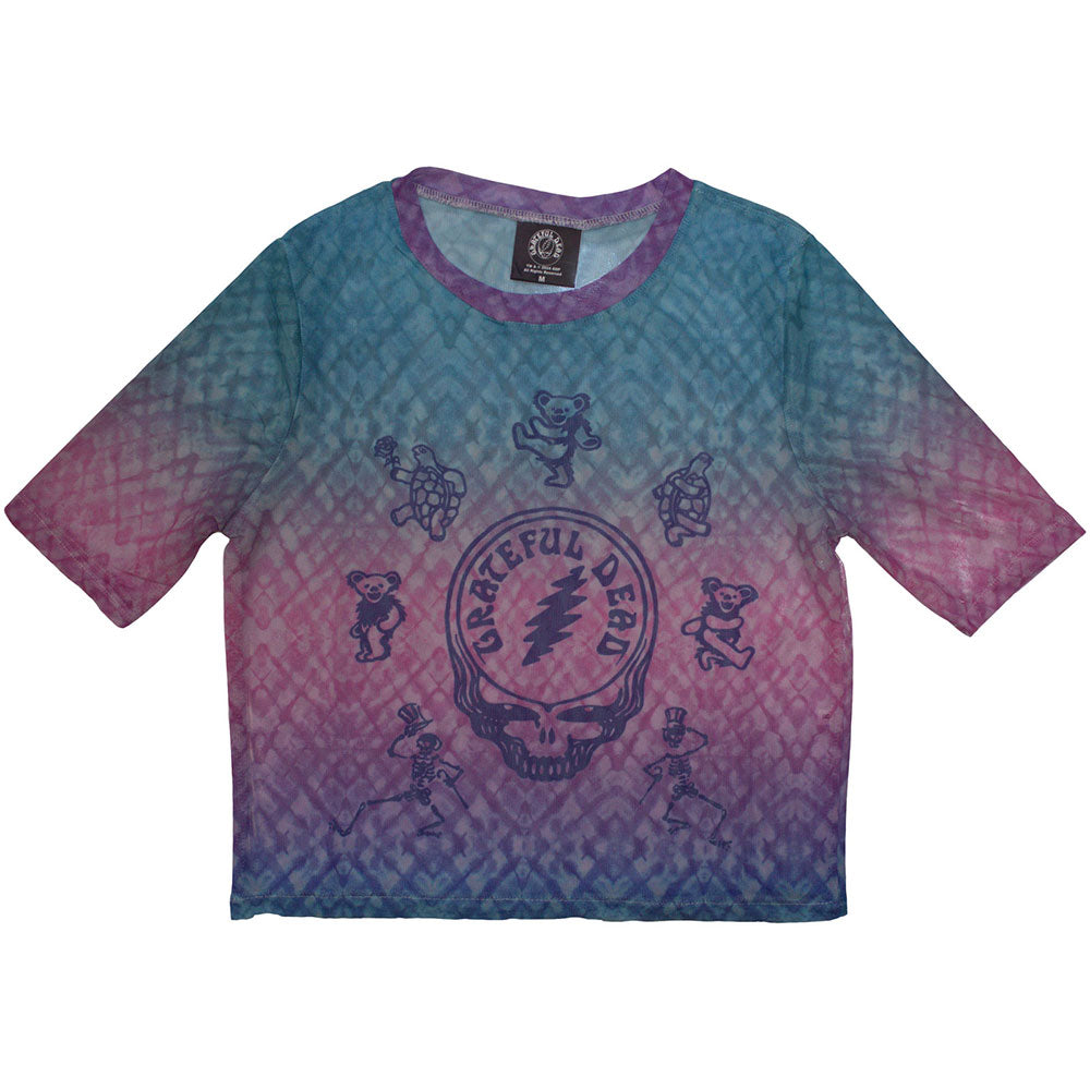 Grateful Dead Ladies Crop Top Dead Egyptian Gradient (Mesh) Blue (M)