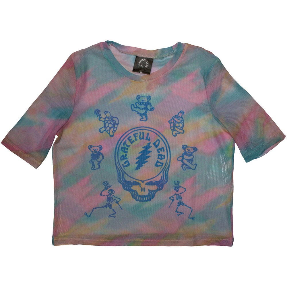 Grateful Dead Ladies Crop Top Dead Egyptian Slash (Mesh) Light Blue (XL)