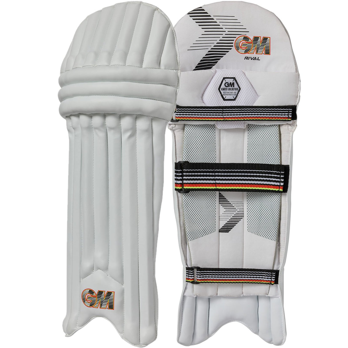 G&M Cricket Batting Pads Rival Ambi Small Adult White/Black/Orange