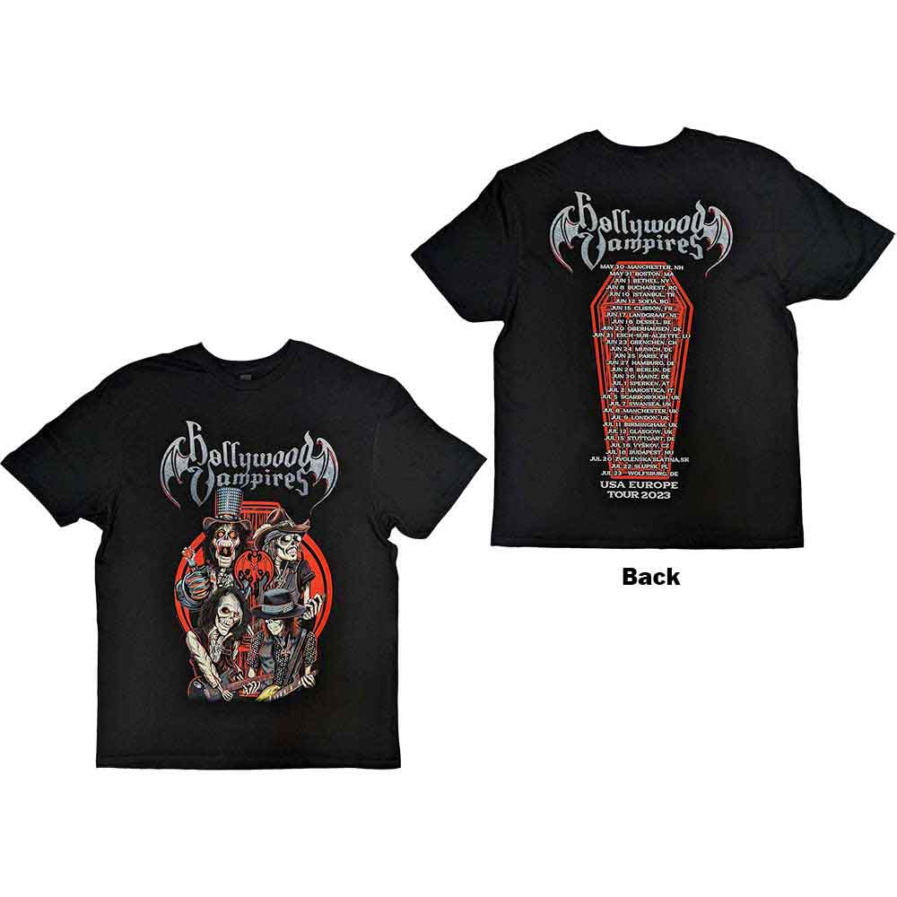 Hollywood Vampires Unisex T-Shirt Caricatures (Back Print) Black (S)