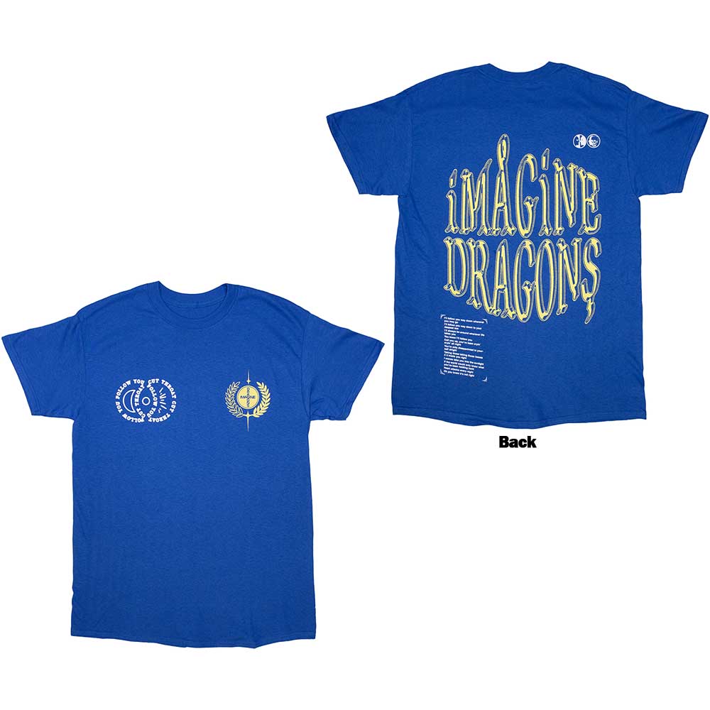 Imagine Dragons Unisex T-Shirt Lyrics (Back Print) Blue (L)