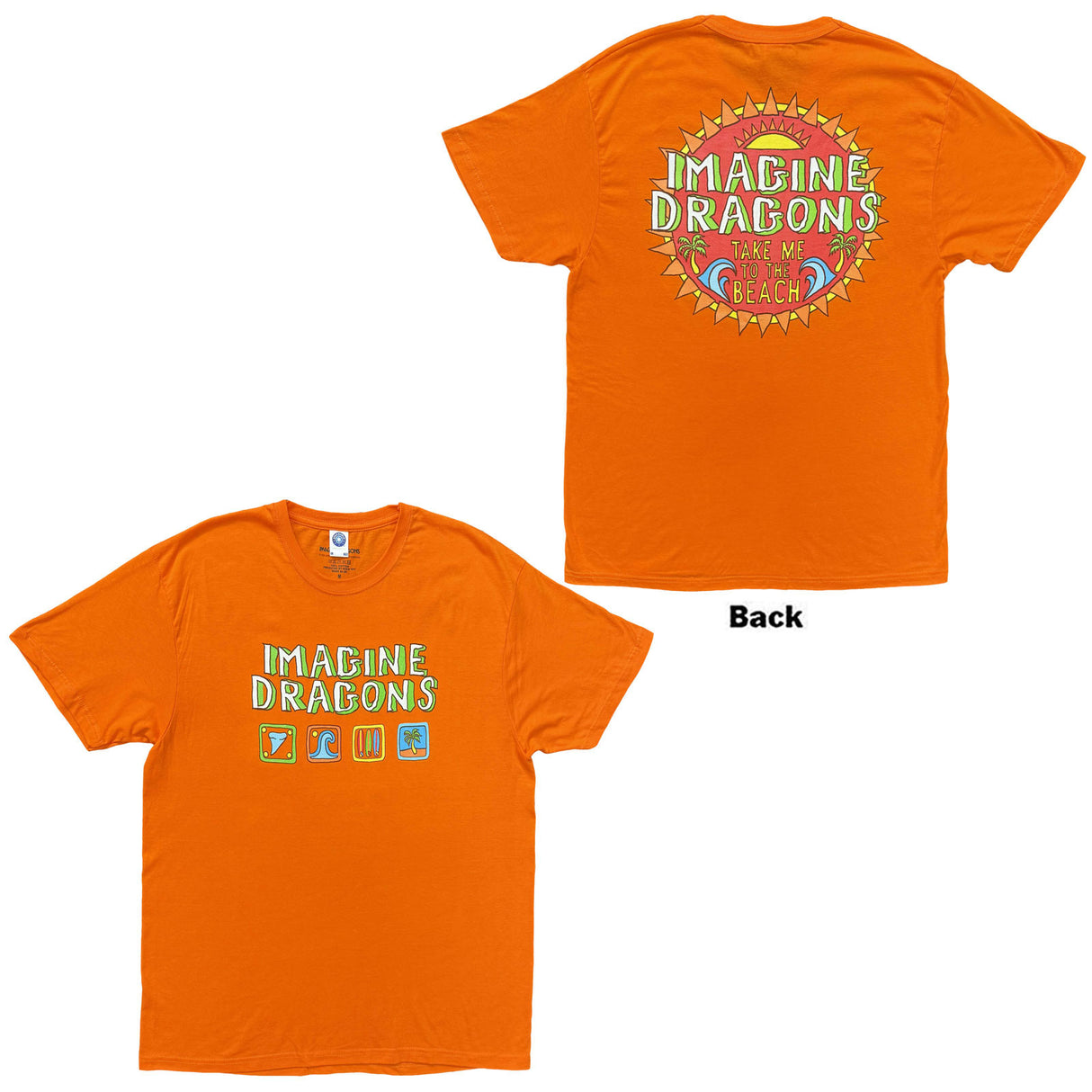 Imagine Dragons Unisex T-Shirt Take Me To The Beach (Back Print) Orange (XL)