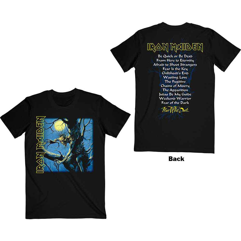 Iron Maiden Unisex T-Shirt Fear of the Dark Album Tracklisting (Back Print) Black (L)