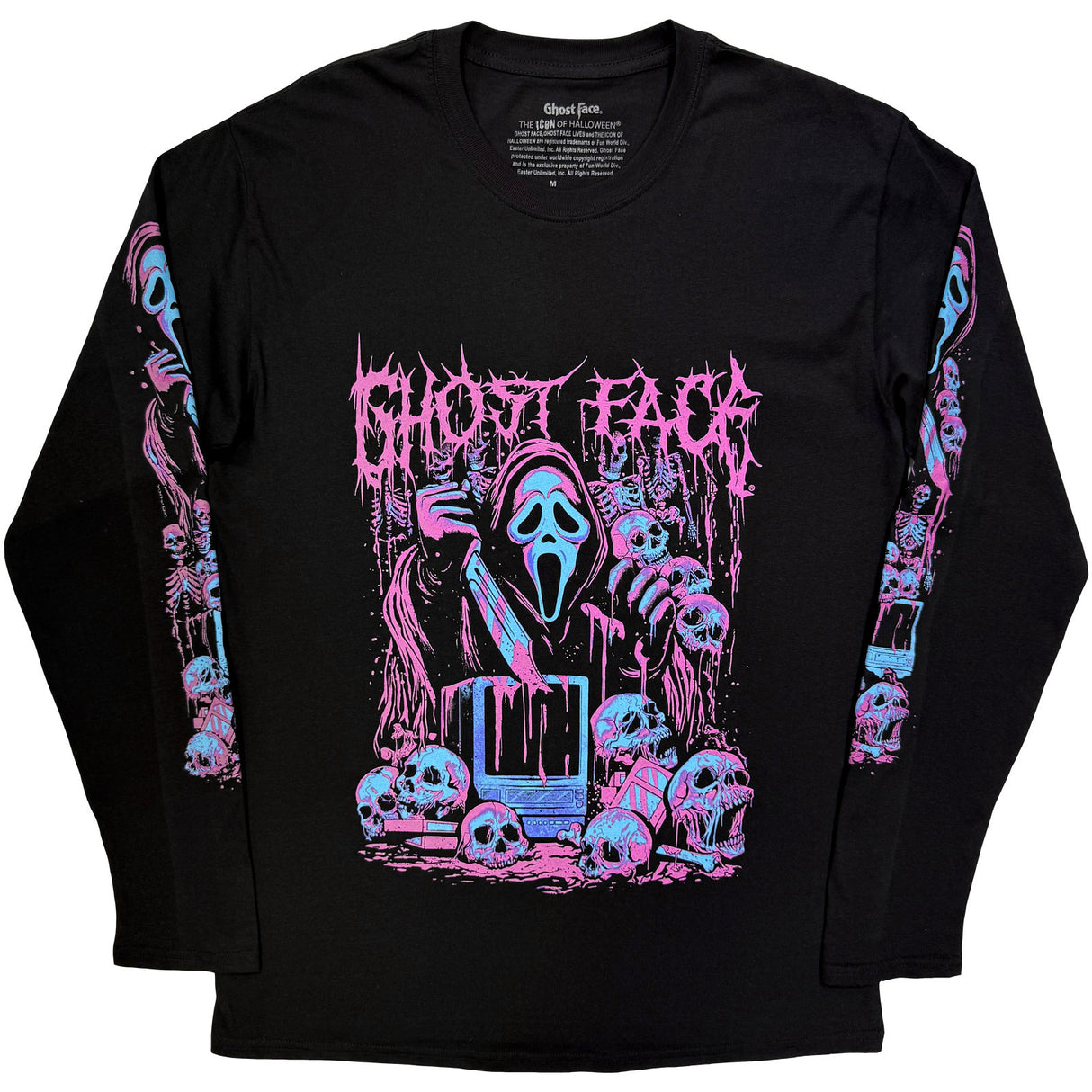 Ghostface Unisex Long Sleeve T-Shirt Metal (Sleeve Print) Black (M)