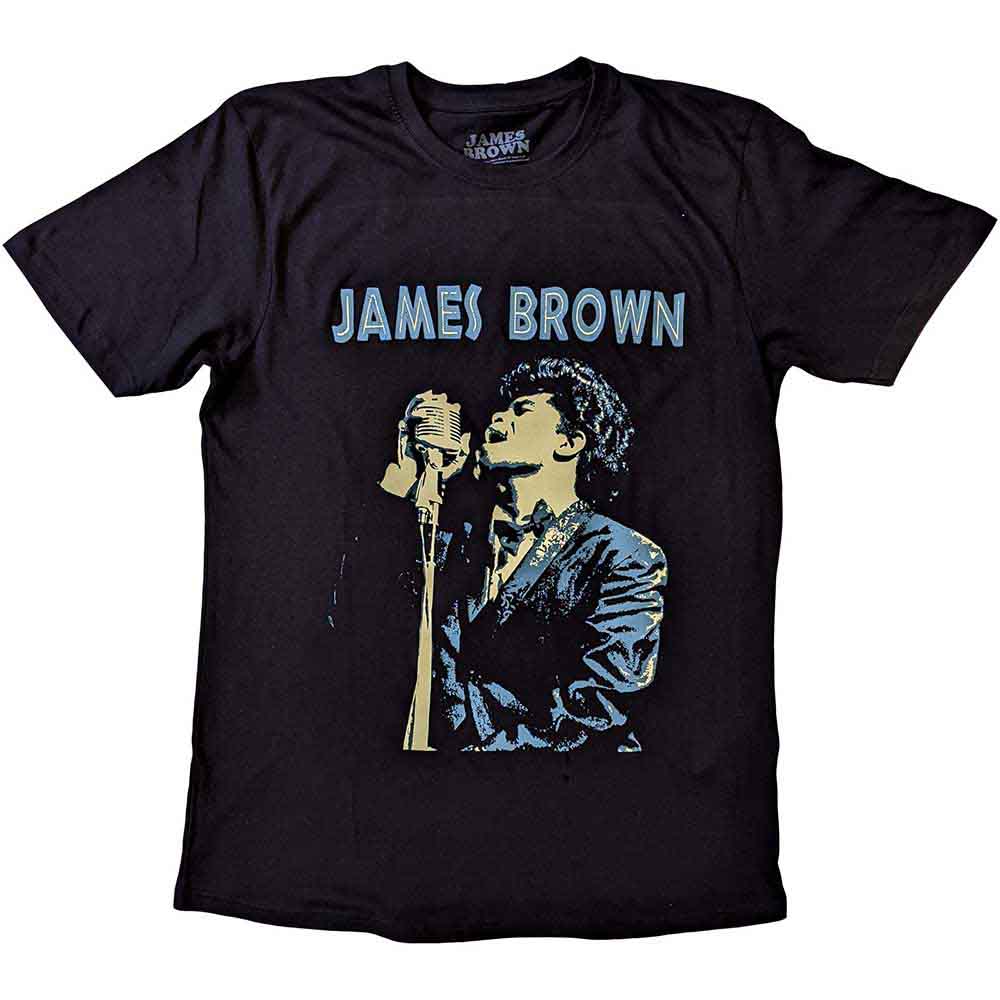 James Brown Unisex T-Shirt Holding Mic Black (XL)