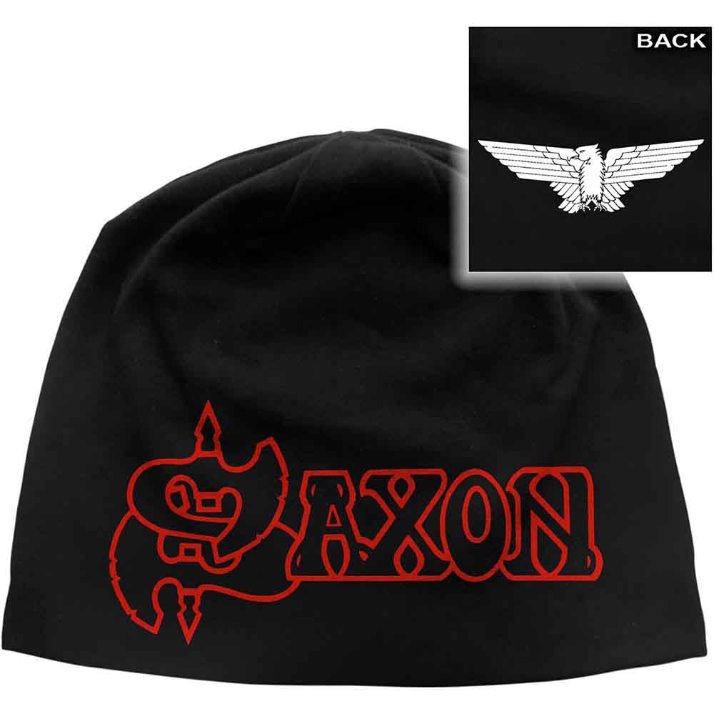 Saxon Beanie Hat Logo & Eagle (Back Print) Black