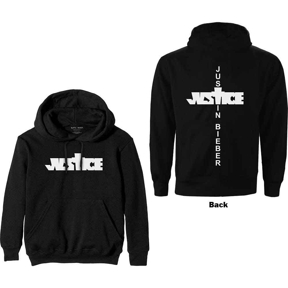 Justin Bieber Unisex Pullover Hoodie Justice (Back Print) Black (L)