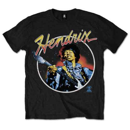 Jimi Hendrix Men's T-Shirt Script Circle Black (L)