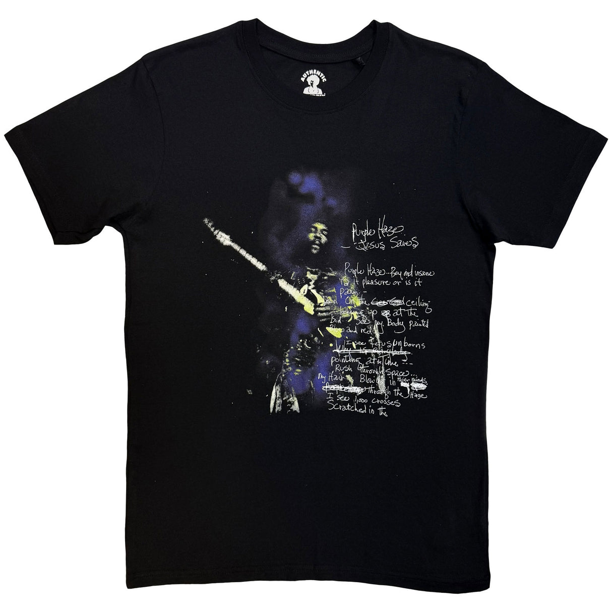 Jimi Hendrix Unisex T-Shirt Purple Haze Lyrics Black (XL)