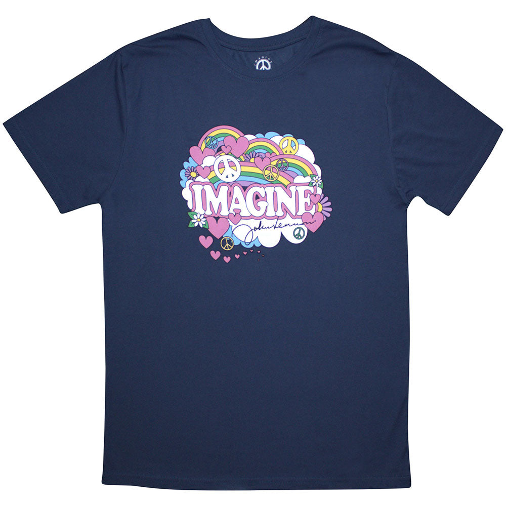 John Lennon Men's T-Shirt Rainbows Love & Peace Blue (XL)