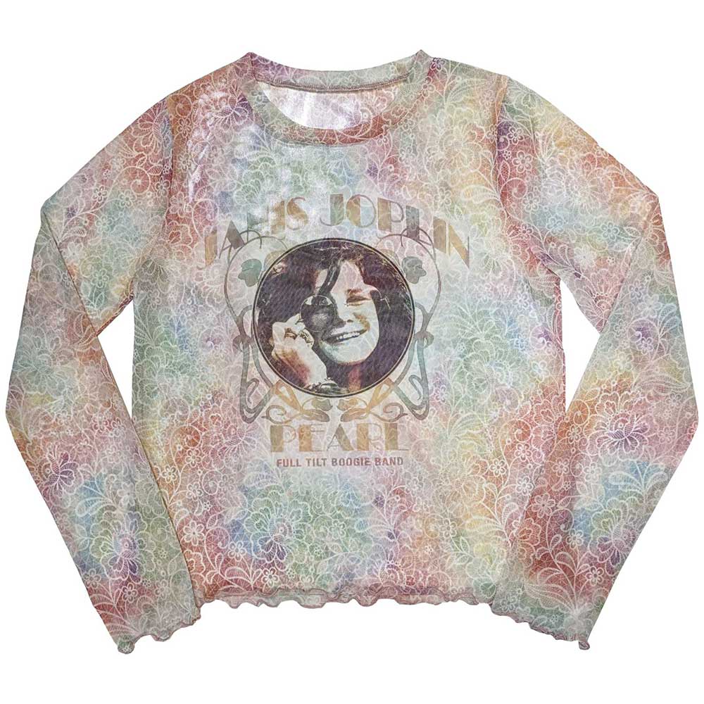 Janis Joplin Ladies Long Sleeve T-Shirt Pearl (Mesh) White (L)