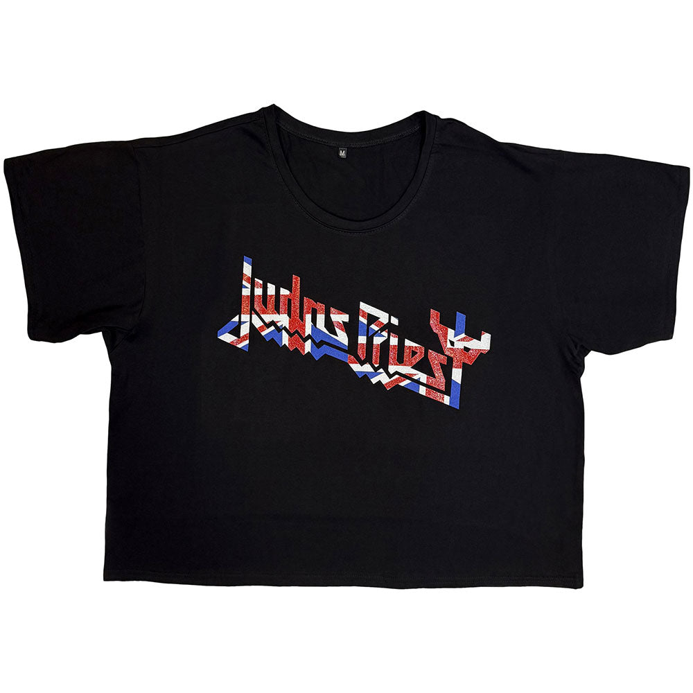 Judas Priest Ladies Fashion T-Shirt Union Boxy Styling & Glitter Print Black (M)
