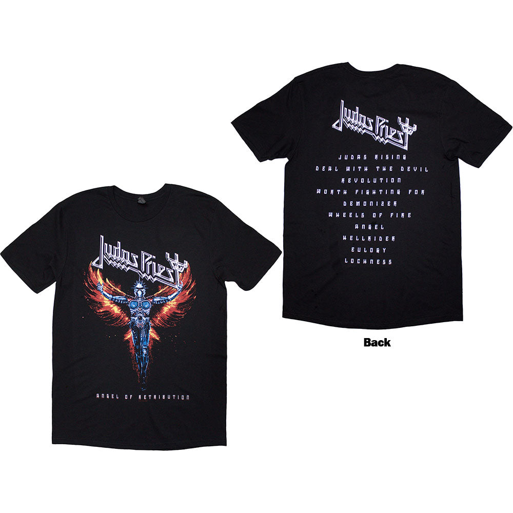Judas Priest Unisex T-Shirt Angel Of Retribution Tracklst (Back Print) Black (L)