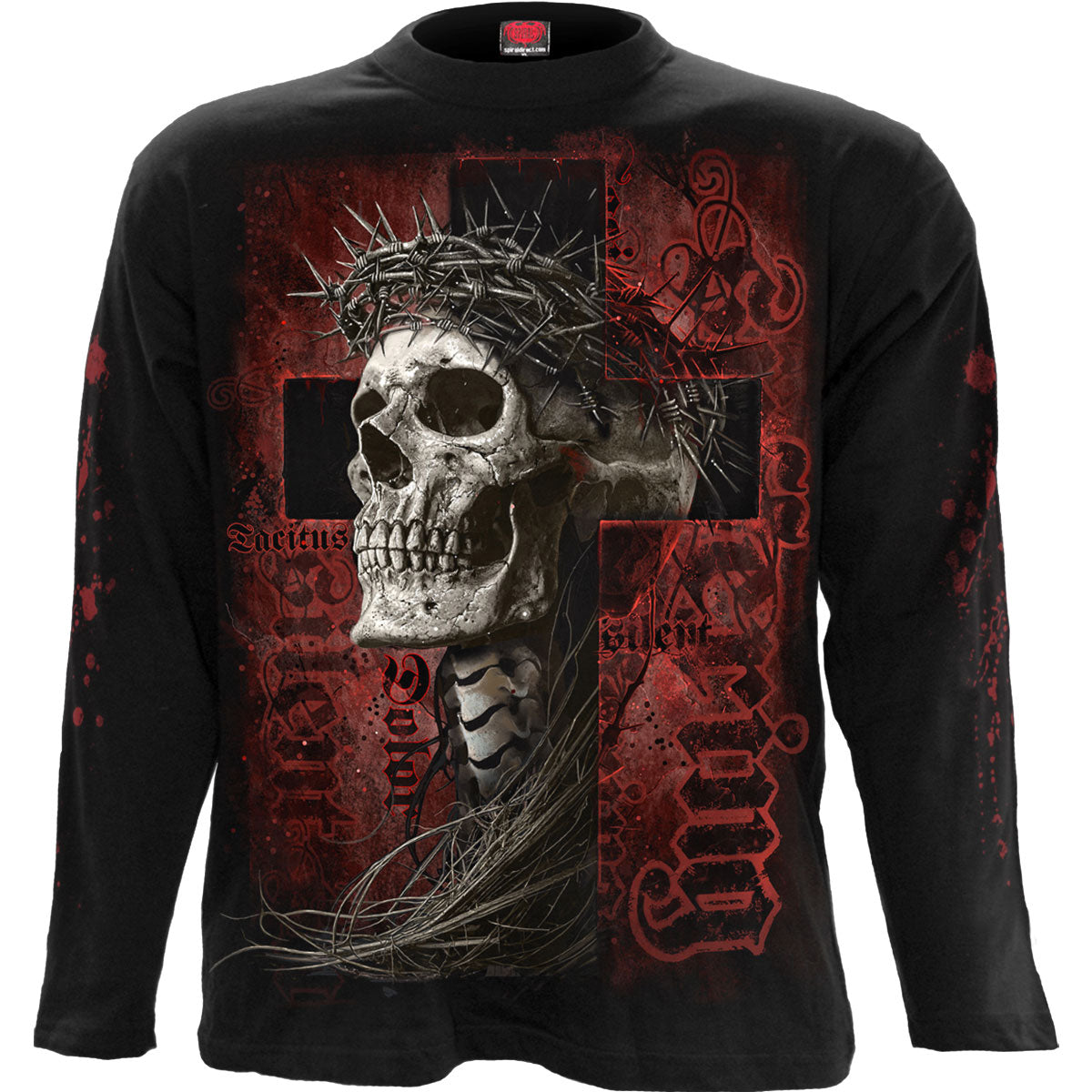 Spiral Unisex Long Sleeve T-Shirt Silent Suffering (Back & Sleeve Print) Black (XXL)