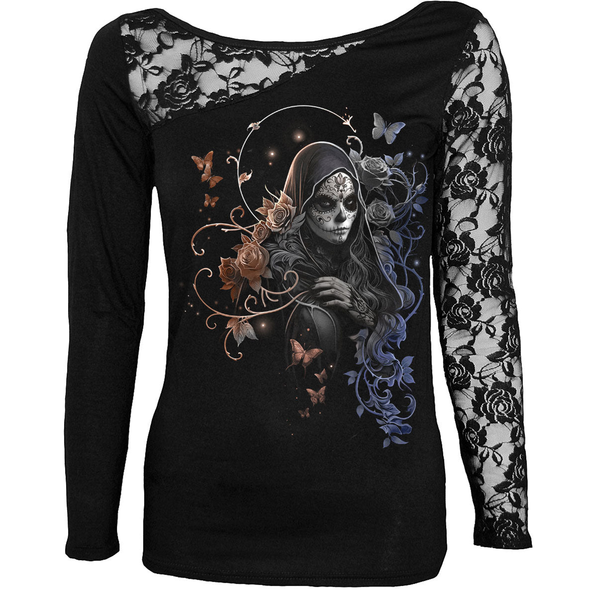 Spiral Ladies Lace One Shoulder Top Gothic Grace Black (XXL)