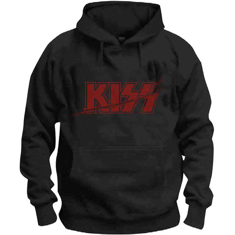 KISS Unisex Pullover Hoodie Slashed Logo Black (M)