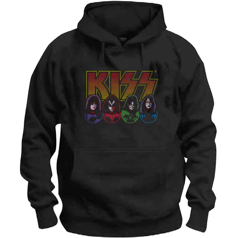 KISS Unisex Pullover Hoodie Logo, Faces & Icons Black (S)